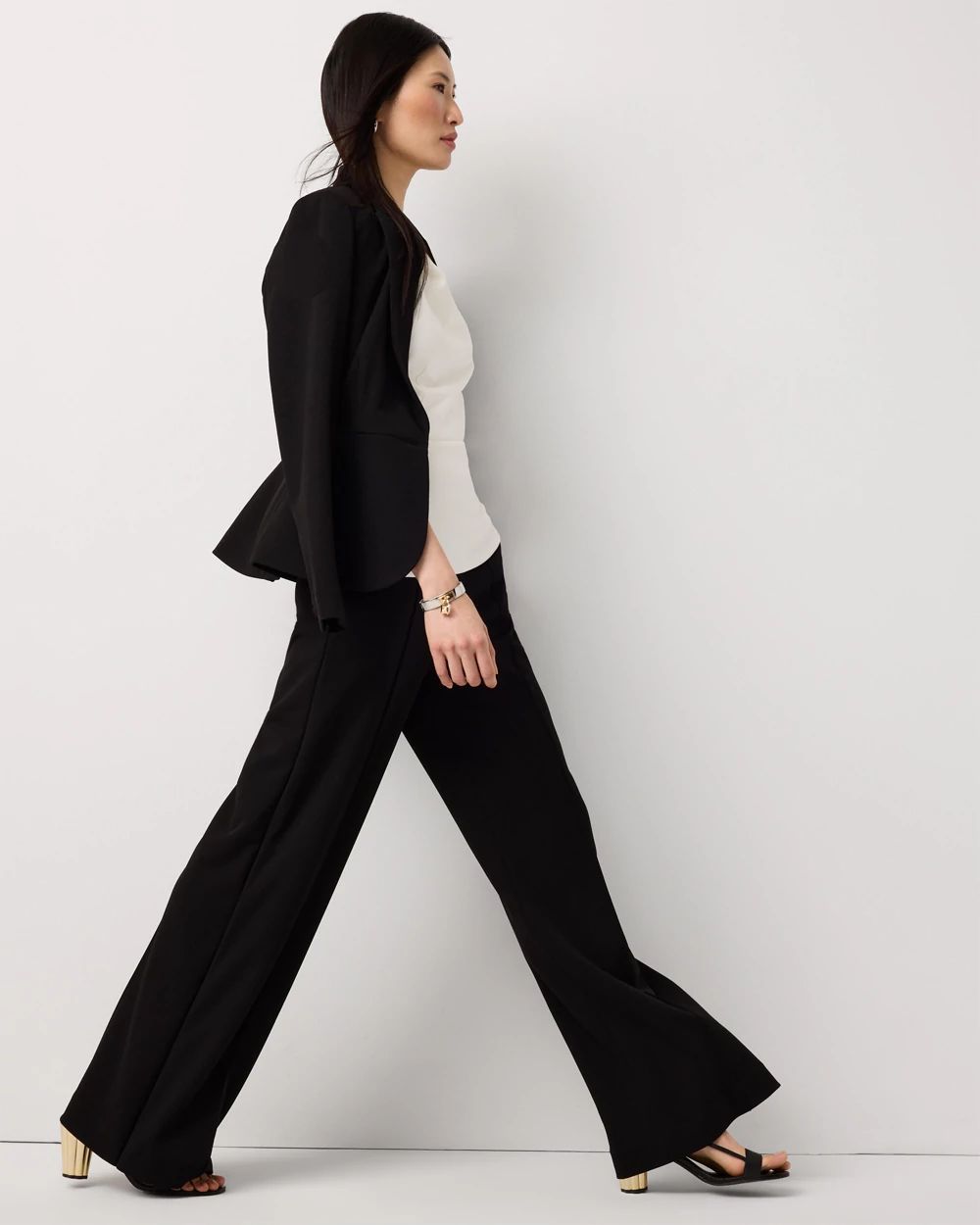 031140● 23ss CALEE R/P Wide silhouette Knit Crepe Pull-On Wide Leg Pant | White House Black Market